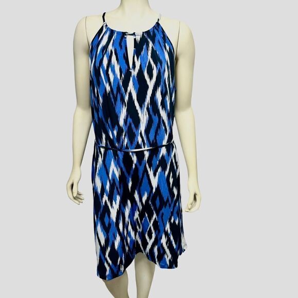 Banana Republic Blue and Black Sleeveless Spaghetti Strap Knee Length Dress Tie - Picture 1 of 7